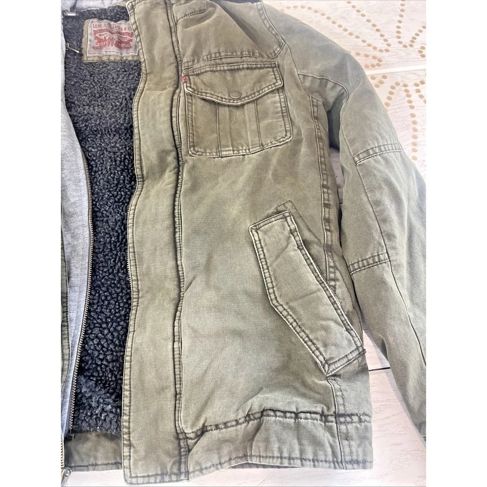 Levis Sherpa Lined Hooded Utility Jacket Mens S Olive Military Field Coat